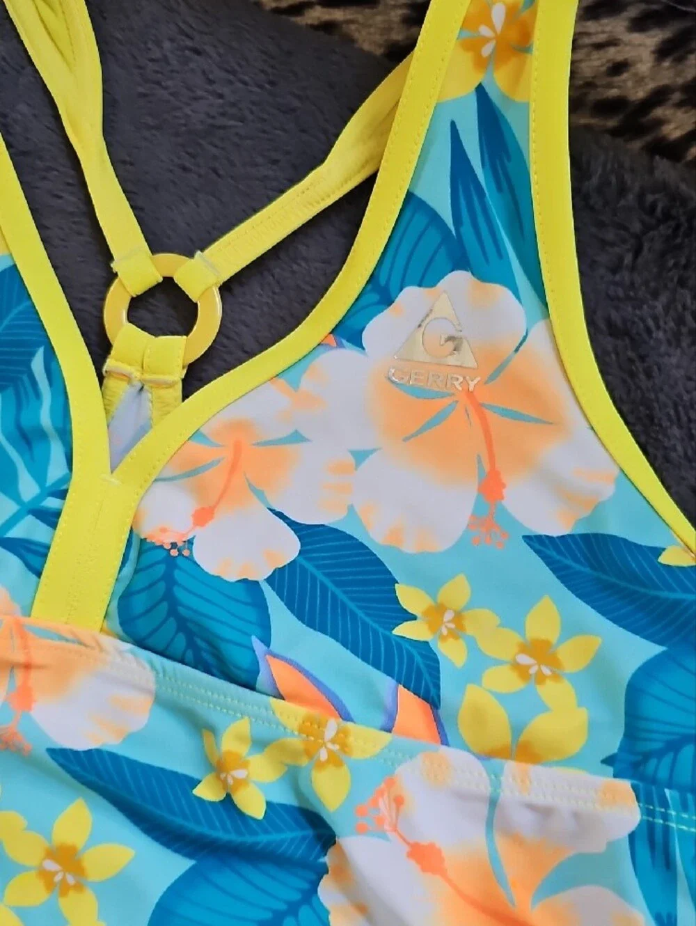 Girls' Tropical Floral Tankini Swim Set with Yellow Skirt